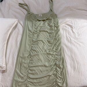 Ruched Green Sleeveless Dress